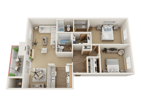 Floor plan for 2 beds, 2 baths, 1000 sqft